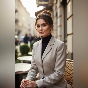 Classiques Entier Tan 100% Wool Tailored Blazer Petite Size L